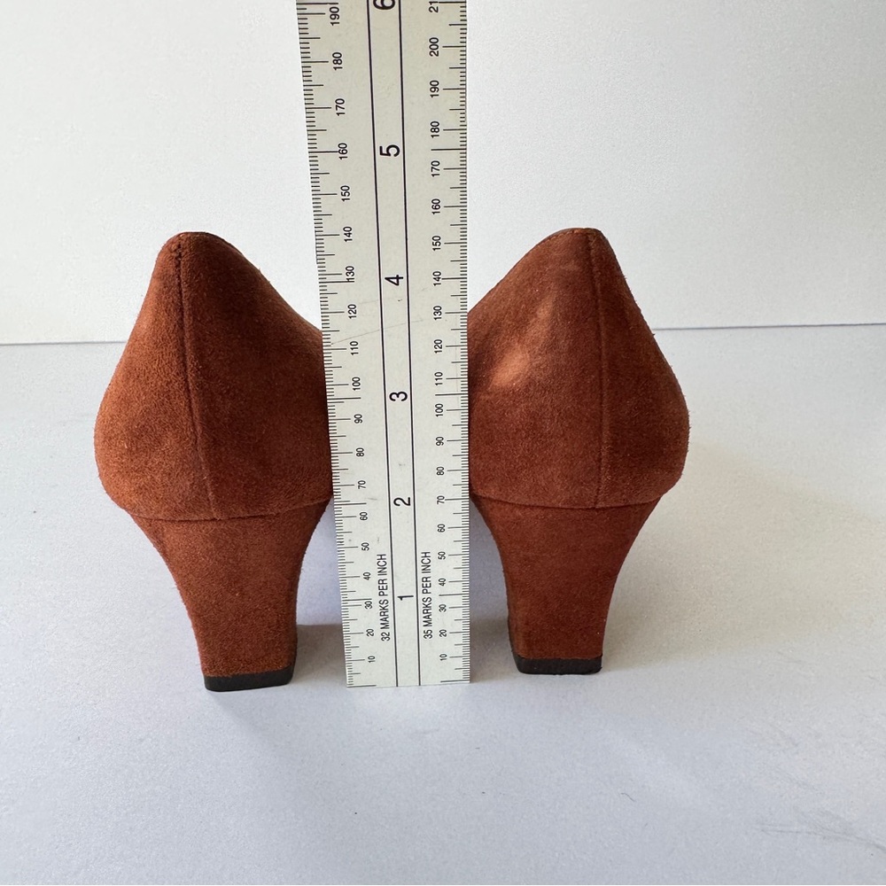 Vntg Salvatore Ferragamo 90s Women Suede Heels Brown Buckle Pumps Italy Sz 5.5 - Picture 8 of 11